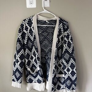 Navy and White Patterned Women's Sweater